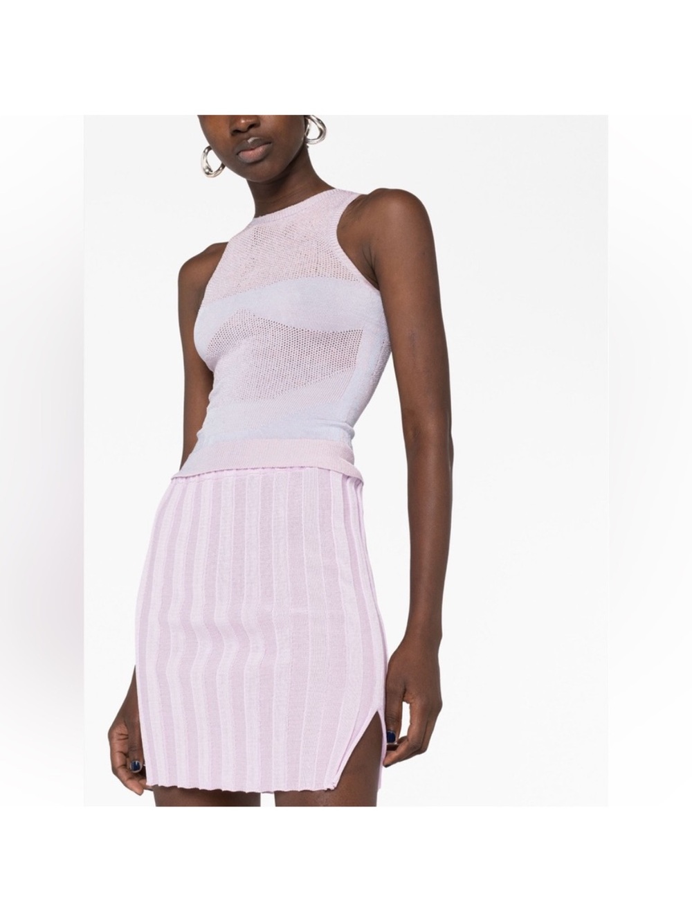 Lilac Ribbed Knit Mini Skirt - Women